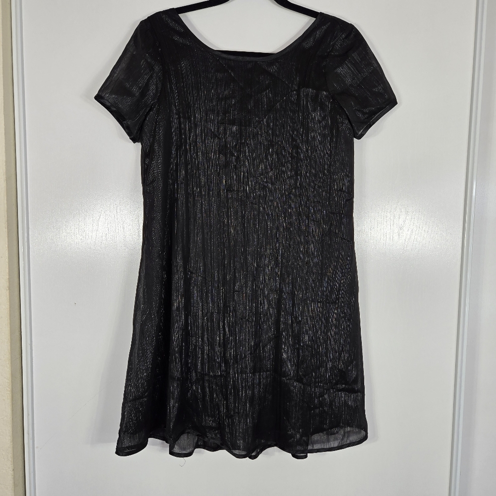 Essentials by ABS Women's Black Shift Cocktail Dress Short Sleeve Luster Size 8